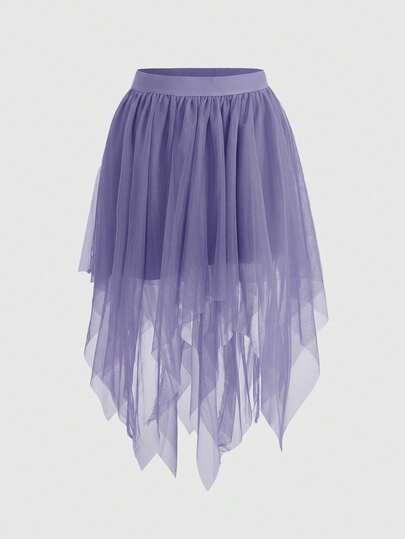 تنورة شبكية أنيقة ذات لون أحادي مع حافة غير متماثلة