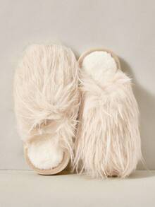 Cuccoo Women's Solid Color Fuzzy Patchwork Casual Slippers - Apricot - View 1