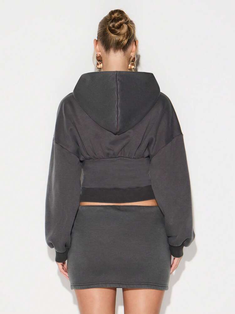 KIZN Washed Zip-Up Hoodie With Drawstring