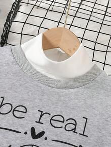 SHEIN 女大童標語圖案二合一套頭衫&格紋百褶半身裙