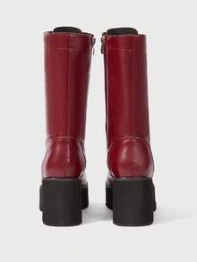 Sugerpunk Women's Fashion Red Thick Sole Motorcycle Mid-Calf Boots