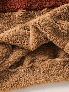 2pcs Tween Boys Casual Fleece Patchwork Contrast Color Hoodie Sweatshirt And Solid Color Sweatpants Set, Autumn/Winter - Brown - View 8