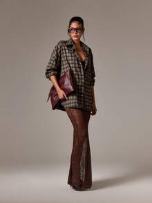 AiiRZ Oversized Checked Shirt With Patch Pocket Button Down Long Sleeve Fall Winter Blouse