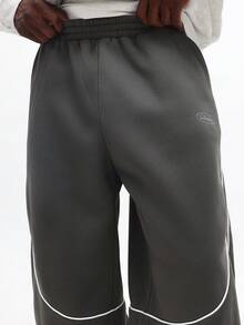 SUMWON 阔腿运动裤，缝线设计，纯色 - 深灰色 - 查看 5