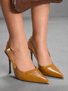 CUCCOO SZL Women's Pointed Toe Buckle Design Daily Commute High Heel Mules - Brown - View 9