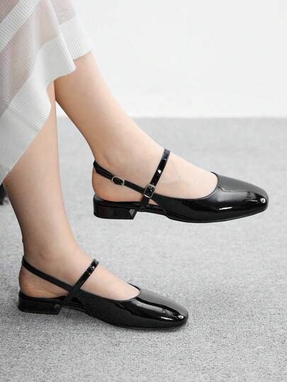 CUCCOO BIZCHIC أحذية نسائية بكعب سميك مربعة الأصبع، سير أسود مريح، أحذية ماري جين بدون ظهر وسهلة الارتداء، متعددة الاستخدامات للارتداء اليومي والعمل في عيد الميلاد