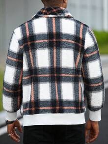Manfinity Homme Men's Plaid Long Sleeve Fleece Cardigan Jacket, Autumn/Winter Men Knitted Button Up Men Sweater Jacket Men Shacket Fall Clothes For Men Plaid Jacket Men - Multicolor - View 2