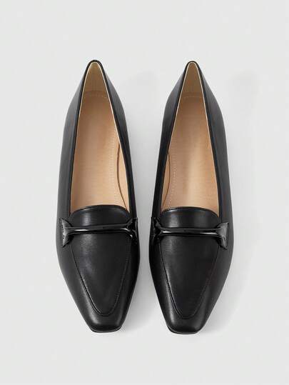 Sleekvia 女士方头平底黑色软底舒适复古乐福鞋，休闲日常通勤办公室平底鞋