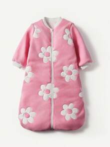 Cozy Pixies 1-Piece Baby Warm Fleece Thickened Gary Embroidered Flower Sleeping Bag Autumn And Winter - Pink - View 5