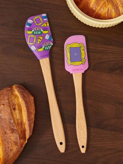FRIENDS X SHEIN 2 pièces Grattoir en silicone Outils de cuisson Spatule à long manche Crème à gâteau