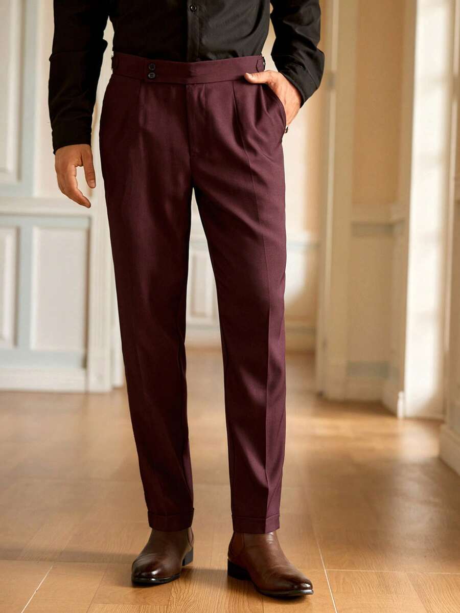 HIMLAND Pantalones de traje ajustados de unicolor para hombres, versátiles para el trabajo y el transporte