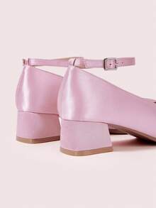 CUCCOO DOLLMOD Round Toe Chunky Heel Solid Color Elegant Retro Hollow-Out Women High Heels For Christmas - Pink - View 8