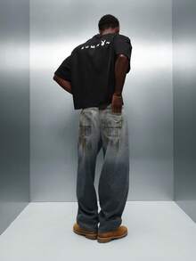 PLAYBOY X SUMWON 宽松版型绒面革 T 恤，背部有大印花，休闲街头风格短袖圆领上衣 - 黑色 - 查看 5