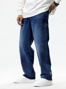 Chillumni 男士宽松休闲直筒牛仔裤，带口袋 - 淺色水洗藍 - 查看 3