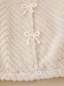 Jaqueta de damasco quente e grossa minimalista, casual e fofa para meninas pré-adolescentes, com decoração de laço fofo, manga comprida, outono/inverno - Damasco - Ver 5