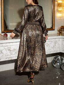 SHEIN LUNE 大码秋季服装全印花褶皱豹纹长袖连衣裙/秋季连衣裙/秋季女装秋季婚礼宾客连衣裙优雅女士连衣裙商务休闲女士工作连衣裙商务连衣裙 - 彩色 - 查看 2