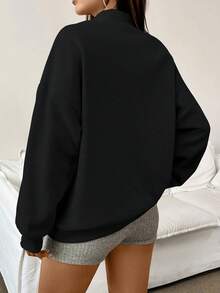 INAWLY Women's Loose Casual Stand Collar Half-Zip Sweatshirt Graduation,Back To School Outfits,Graduation,Teacher Outfits For Women,Back To School Pullover Fall Outfit - Black - View 2