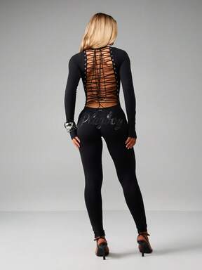 Missguided x Playboy Tuta con maniche lunghe, allacciatura, decorata con strass, per feste, club, eventi serali, senza schiena, aderente, elegante, lunghezza intera