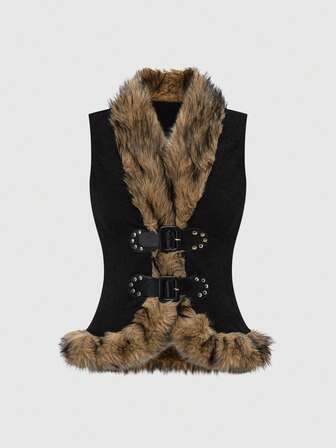 Cardigan vintage hippie in stile patchwork e pelliccia per donna