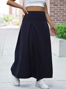 ReShift Plus Size Casual Solid Color Skirt - Navy Blue - View 3