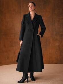 MOTF PREMIUM WOOL ELEGANT DOUBLE BREASTED OVERCOAT, AUTUMN/WINTER - Grey - View 5