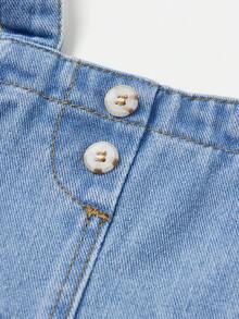 SHEIN New Adjustable Ruffle Trim Denim Bib Dress For Baby Girls - Light Wash - View 4