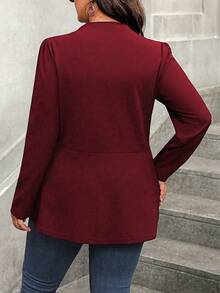 EMERY ROSE 大码休闲纯色束腰夹克 - 酒紅色 - 查看 2