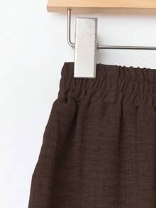 Rusticease Women's Solid Color Elastic Waist Textured Fabric Casual Straight Loose Pants Brown