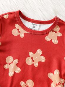 SHEIN 3 件套男婴舒适睡衣套装，卡通熊和饼干印花柔软针织圆领长袖上衣和松紧腰长裤，圣诞泰迪熊饼干圣诞老人鹿爸爸和我配套服装（单独出售） - 彩色 - 查看 6