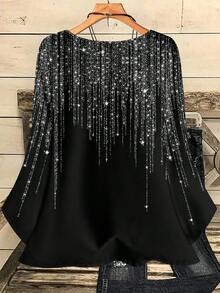 EMERY ROSE 女士休闲亮片衬衫，适合派对、新年及秋冬季穿着 - 彩色 - 查看 2