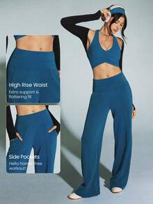 GLOWMODE Modal Silk Touch Wide Leg High Waist Lounge Pants With Side Pockets Daily Casual Fall - Blue Ambition - View 3