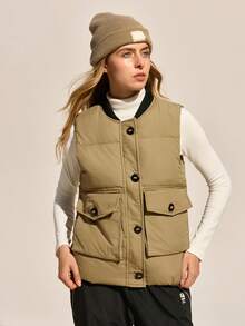 Easithlete Women's Casual Baseball Collar Loose Vest Jacket, Autumn/Winter New Arrival - Khaki - View 5