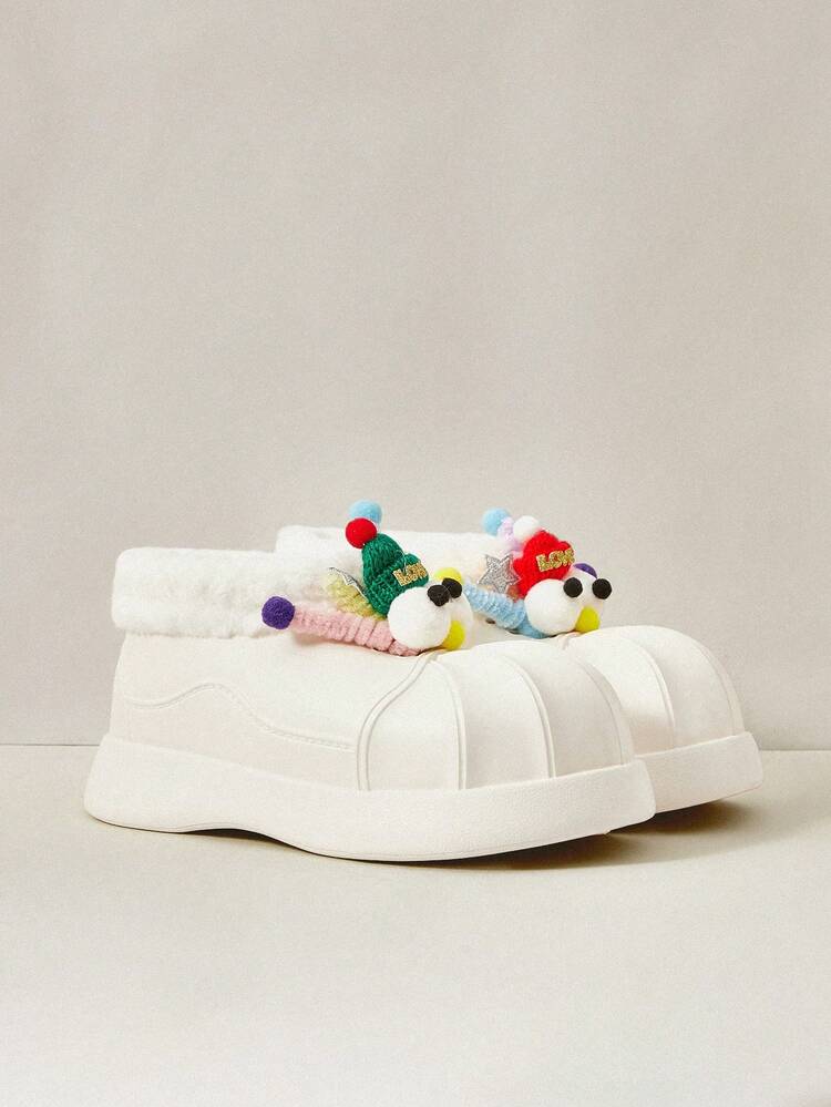 Cute Fuzzy Snow Boots With Thermal Lined, Fashionable All-Match Outdoor Boots For Women, Christmas Shoes For Christmas And New Year Holiday Vibe Fall And Winter