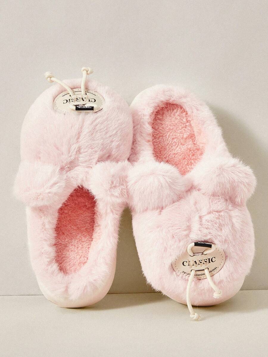 Cuccoo Cute Pink Big Head Animal Plush Closed Toe Thick Sole Warm Indoor Slippers For Women, Autumn/Winter