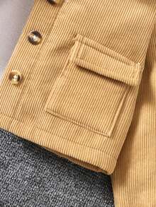 Elladie kids 青少女單排釦扣貼袋博格領襯裡灰色絨面夾克 - 卡其色 - 查看 4