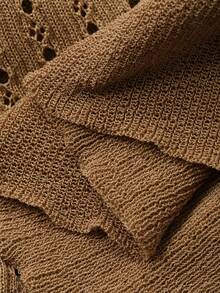 DAZY Women's Elegant Solid Color Ruffle Trim Faux Pocket Cardigan, Autumn - Brown - View 8