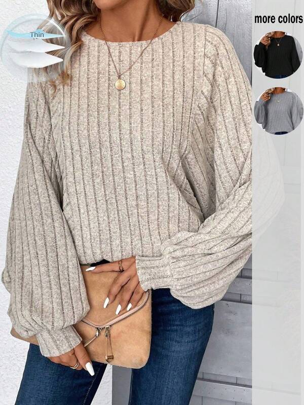 Rosumi Plus Size Women's Ribbed Long Sleeve Casual Loose Crew Neck Sweatshirts Winter Fall Autumn, Winter Clothes For Women, Christmas,Casual Outfit For Women