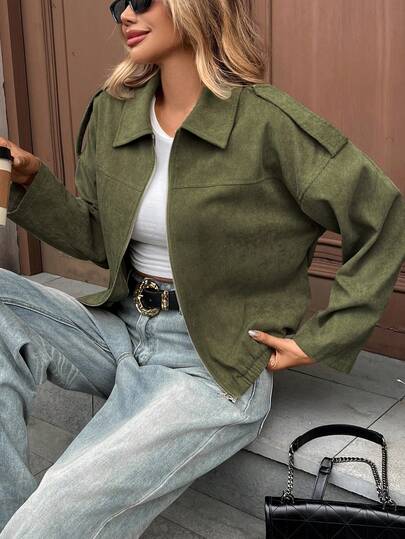 SHEIN Clasi 女式优雅宽松落肩纯色灯芯绒薄夹克，秋冬