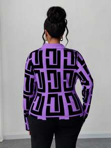 Maweii Plus Size Women Geometric Print Casual Shirt - Purple - View 2