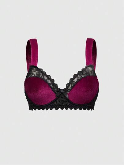 ROMWE Goth 女士哥特式天鹅绒钢圈蝴蝶结简约文胸，基本款内衣