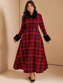 Comfylo Robe longue en polaire à imprimé écossais élégante, grande taille, Noël - Multicolore - Voir 6