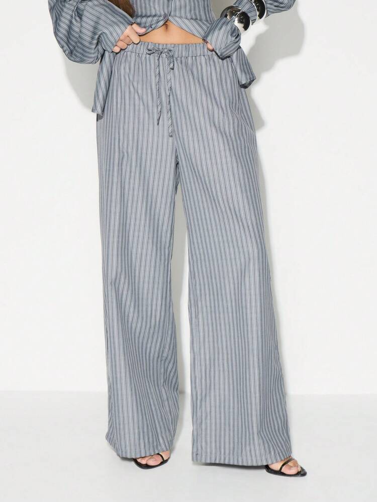 KIZN High Rise Striped Wide Leg Palazzo Trousers