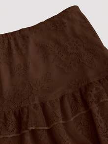 Sweetra 女士浪漫优雅蕾丝荷叶边短裙 - 咖啡棕 - 查看 5