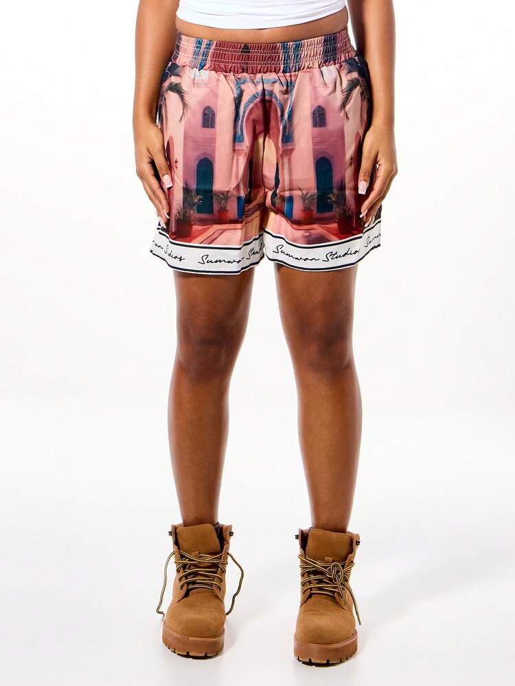 SUMWON WOMEN Pull On Shorts With Moroccan Architecture Print