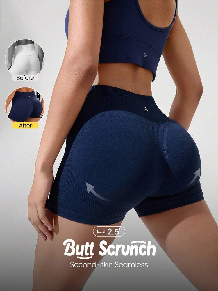 2.5" Cool Contour Seamless Stretchy Sweat-Wicking Mesh Tummy Control Butt Scrunch High-Waist Waist Biker Shorts Medium Impact Running Training Gym Studio Daily Active Wear