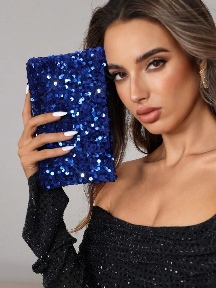 CUCCOO SZL 轻巧、商务休闲水钻装饰水桶包迷你抽绳设计、透明包时尚珍珠包晚宴包、晚餐包迷人、优雅、精致、安静的奢华水钻，适合派对女孩、女士、新娘，非常适合派对、晚宴/宴会圣诞派对礼服 - 寶藍色 - 查看 1