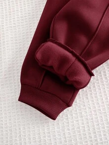 Cozy Pixies 2pcs Baby Girl Rainbow Pattern Crew Neck Raglan Sleeve Sweatshirt And Jogger Pants Set - Rose Red - View 3