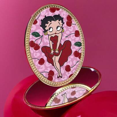 Betty Boop x SHEIN Gương cầm tay hình bầu dục bằng hợp kim kẽm thời trang và dễ thương, gương trang điểm nhỏ gọn dành cho nữ, gương thoa son, gương chi tiết với họa tiết quả anh đào, thích hợp để thoa son và dặm lại lớp trang điểm. Gương trang điểm nhỏ gọn độ nét cao, gương bỏ túi, gương nhỏ, gương mini, ý tưởng quà tặng, tiệc tùng, ngày lễ, ngày Valentine.