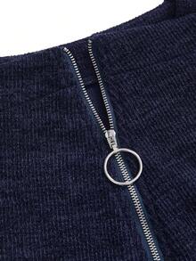 Modmama 孕妇纯色拉链前休闲背带连体裤 - 藏蓝色 - 查看 4