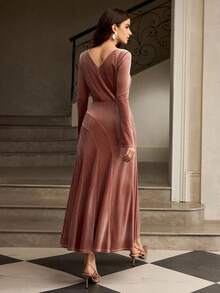ZEYLAH Vestido formal elegante de mujer con volantes, de terciopelo y con strass en la cintura, para otoño/invierno - Rosa - Ver 3